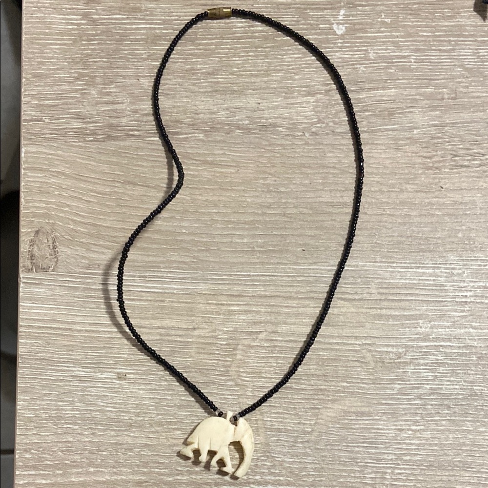 Handmade African Black Beaded Necklace with Elephant Pendant